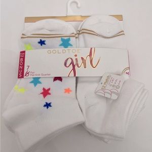 Gold Toe Girl Flat Knit Quarter Socks Girl’s Size Large Fits Shoe Size 4…